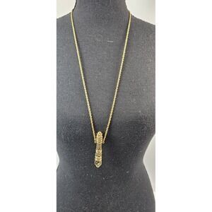 Vintage Rococo Needle Case Necklace Chatelaine Sewing Holder Gold Tone